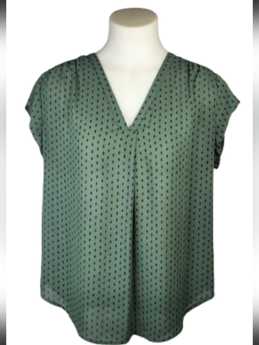 Monday Fun Green Black Short Sleeve Blouse Sz Xl